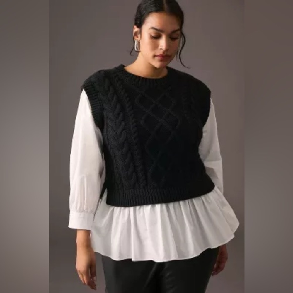 Anthropologie English Factory Mixed-Media Sweater Black